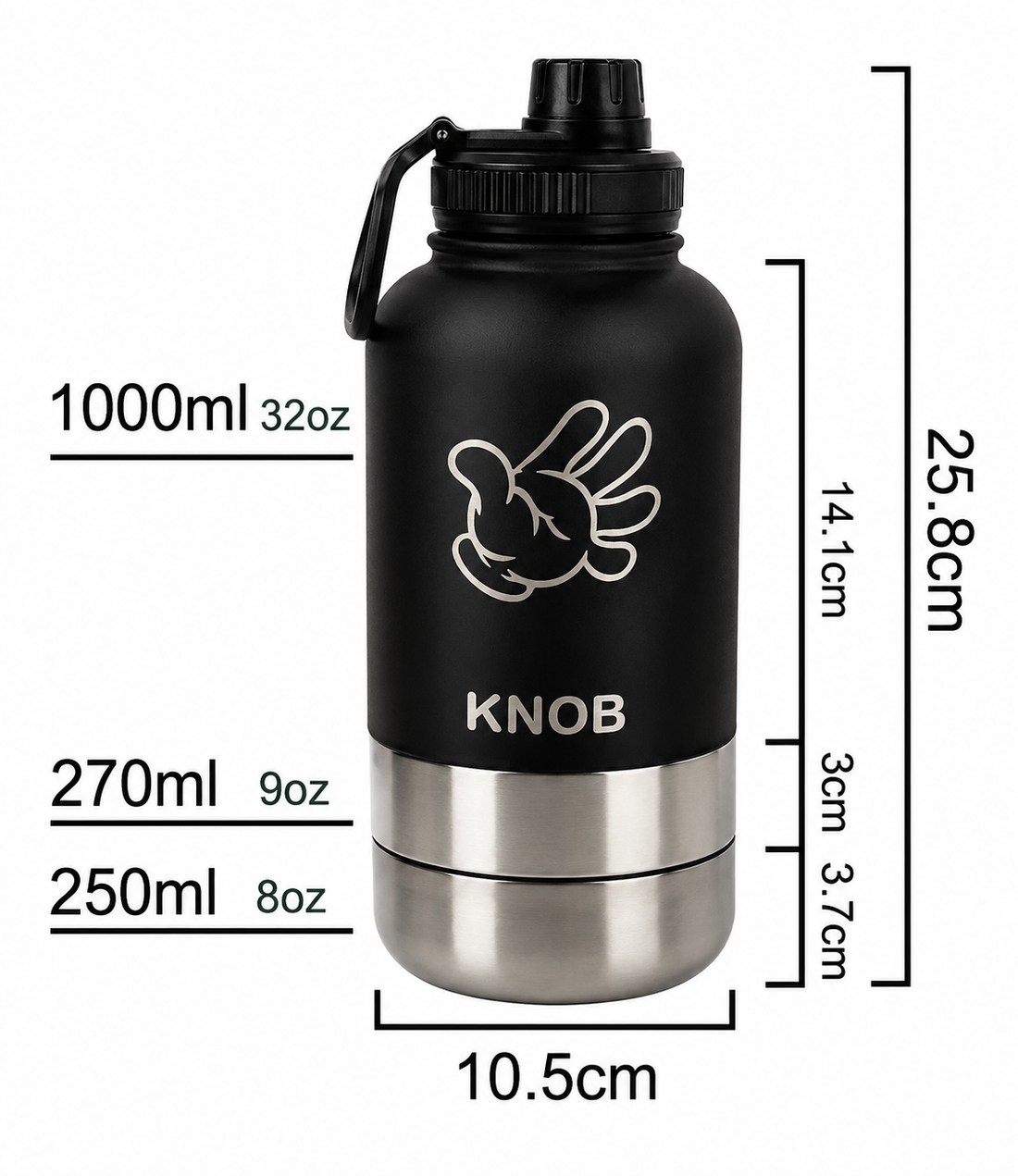 Adventure KNOB - 32oz - For Pets or People - 3-in-1, Travel Tumbler